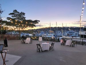 Twilight Dockside Patio and Tables with Lake View